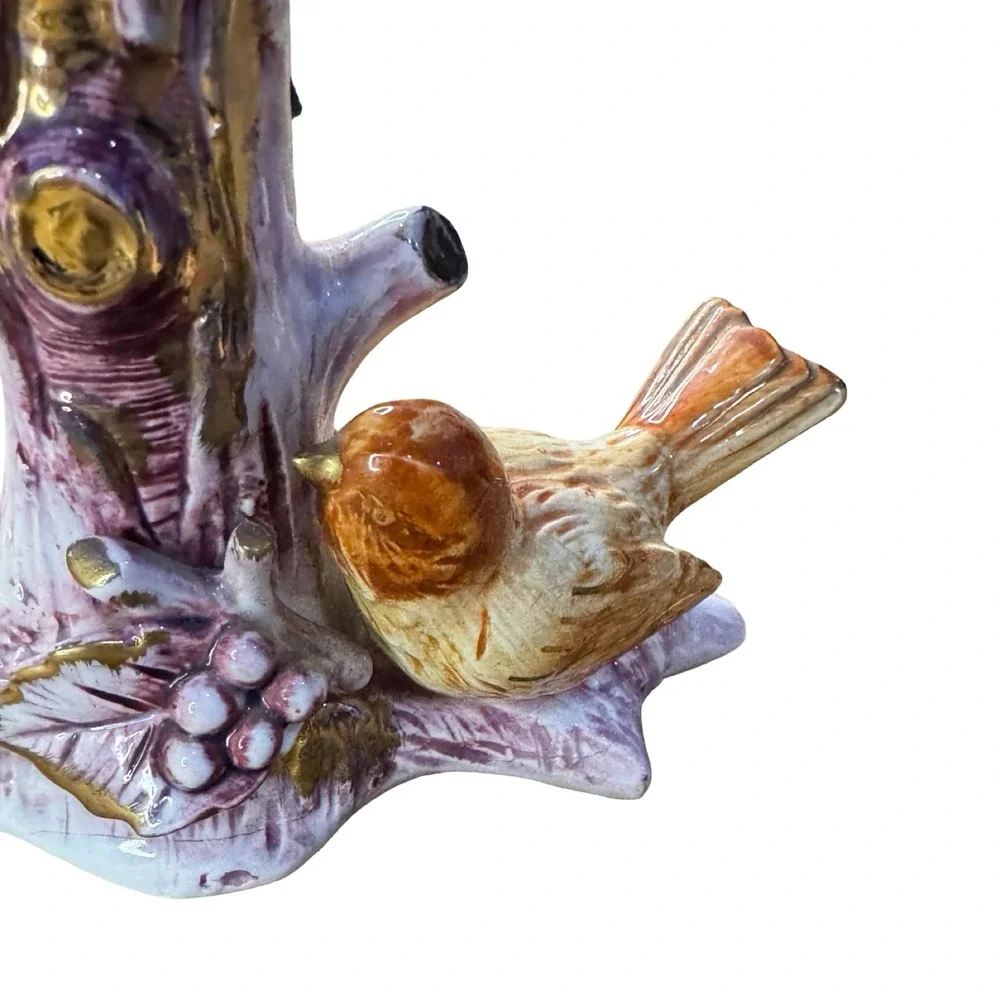 Vintage Ucagco Japan Ceramic Bird Tree Figurine MCM Cottagecore Gold Accent